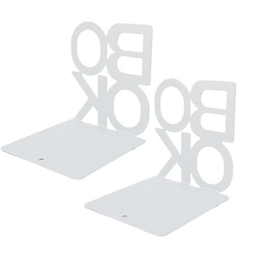 Decorative Bookends Book Ends Books DVDs CD Holder Video Game Organizer for Home Shelves Office School Study Metal Bookends Heavy Duty Non Skid Decorative (White) - size: White