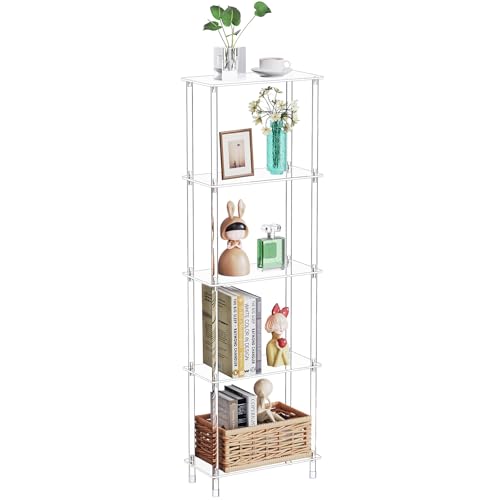Clear Acrylic Narrow Side Table for Small Spaces, 15.75" L x 7.87" W x 50.7" H, 5 Tier Rectangle Slim End Table Nightstand, Small Mini Skinny Bedside Table for Bedroom, Bathroom, Living Room - size: 5 Tier 1-Pack