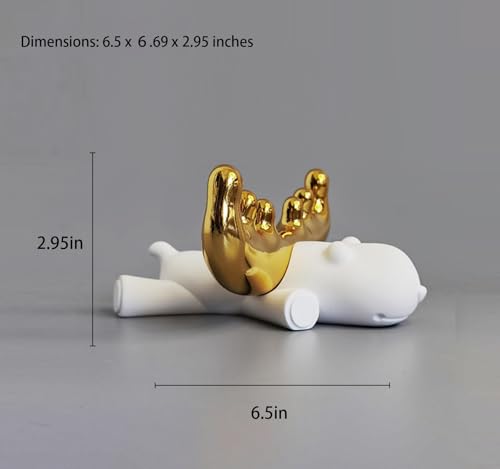 Modern White Reclining Stag Sculpture, Golden Antlers Resin Animal Figurine, 6.5 x 6.69 x 2.95 Inches, Minimalist Desktop Decor for Bookshelf, Living Room & Home Office (White B) - size: H2.95 in White B