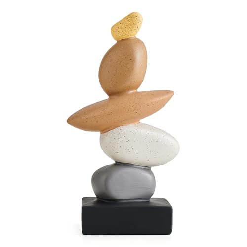 Fake Sandstone Statue Home Decor for Living Room, Modern Resin Stone Sculptures Coffee Table Decor, Gray and White Statue Decorations for Office Shelf Bookshelf - color: 10.4"h Brown Gery White
