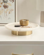 Kate and Laurel Sevienne Modern Glam Round Marble Tray, 10 Inch Diameter, White and Gold, Contemporary Scooped Pedestal Tray for Use as Entryway Tray Catchall or Small Coffee Table Tray