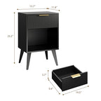 YAUKOMEL Fluted Night Stand with Opening Storage,Mid Century Bedside Table with Drawer,Black Nightstand with Wood Legs,End Table Side Table for Living Room,Bedroom,11.8" Dx15.7 Wx 25.2" H CTG56BK - color: Black