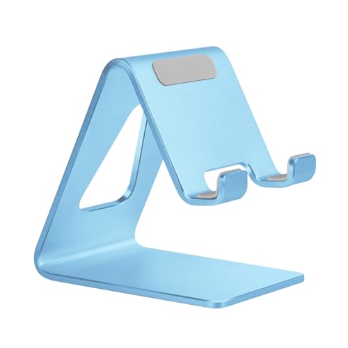 Aoviho Desk Cell Phone Stand - Aluminum Phone Holder Cradle Dock for iPhone 17 16 15 13 12 Pro Max 6s Plus SE 5 5s Samsung Galaxy S10 S9 S8 S7 Note 9 8 and All 4-10 Inch Smartphones - Sky Blue - color: Sky Blue