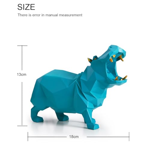 HAUCOZE Hippo Statue Animal Sculpture Figurine Modern Home Decor Table Art Gift for Bedroom Living Room Blue Polyresin 7.1 Inch - color: Blue