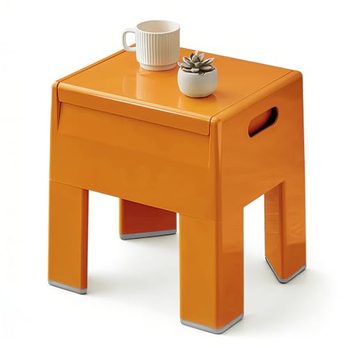 Nightstand Bedside with Storage Space, Multifunctional Colorful Plastic End Table Small Side Table for Bedroom, Dorm and Small Spaces, Easy Assembly(14.7" D x 11.8" W x 15.8" H, Orange) - color: Orange