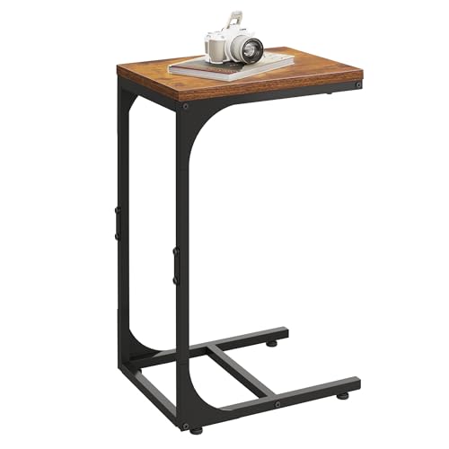 WLIVE C Shaped End Table, Small Couch Side Tables with Metal Frame That Slide Under, Sofa Table TV Tray for Living Room, Bedroom, Rustic Brown - color: Rustic Brown