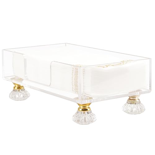 Acrylic Napkin Holder with Feet, LUVCOSY Acrylic Guest Towel Holder, Clear Hand Towel Storage Tray, Unique Crystal Feet Design, Paper Towel Dispenser for Bathroom, Kitchen, 9x5 Inches - Rectangular - color: White, size: Rectangular