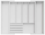Bamboo Kitchen Silverware Drawer Organizer - Expandable Wood Utensil Holder with Dividers, Luxury Cutlery Storage Tray for Kitchen Utensil and Flatware (5-7 Slots with Removable Knife Block, (White) - color: White