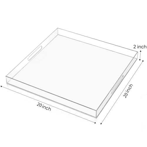 20×20 inches Oversized Clear Acrylic Ottoman Tray Extra Large Decorative Tray Spill-Proof Serving Trays with Handles King-Size Safe Edge Organizer for Coffee Table Countertop Breakfast - color: Clear, size: 20" x 20" x 2"