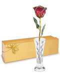 Forever Rose Hand-Dipped in 24K Gold, Ruby Red-Inspired July Birthstone with Sparkles, Real Rose in Luxury Gold Gift Box & Clear Glass Bud Vase –Perfect Ready to Gift for July Birthday or Any Occasion - color: July Ruby