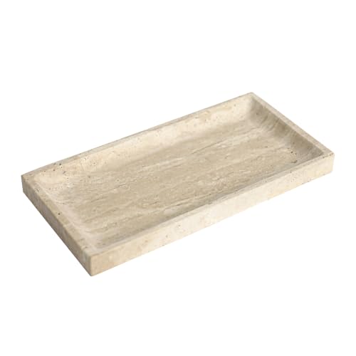Luxury Natural Marble Tray, Handcrafted Vanity Catchall for Perfume, Jewelry, Soap, Elegant Bathroom & Kitchen Counter Decor - color: 036-white Travertine
