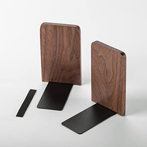 Muso Wood Book Ends for Shelves, Non-Slip Bookends, Heavy Duty Wooden Bookend Support for Books and Movies (Walnut 1 Pair) - color: Walnut-1 Pair