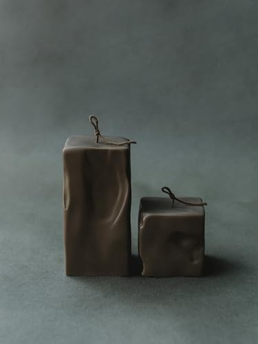 LAWA Raw Block Set of 2 Candle - Beautiful Handmade Pillar Scented Soy Wax Elegant Aesthetic Candle Housewarming Gift Home Room Shelf Decor Idea (Kobicha, Set of 2) - color: Kobicha, size: Set Of 2