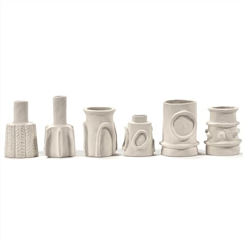 Serax Flower Vase | Marie by Marie Michielssen | Set of 6 | White Stoneware Home Decor Living Room for Coffee Table or Kitchen | Modern Entryway Table Decor or for Shelves | Unique Centerpiece Vases