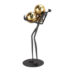 Modern Abstract Cast Iron Sculpture with Golden Spheres – 16.2 in Tall Handmade Minimalist Figurine Art for Home Office Decor, Industrial Desktop Ornament Gift (Black)
