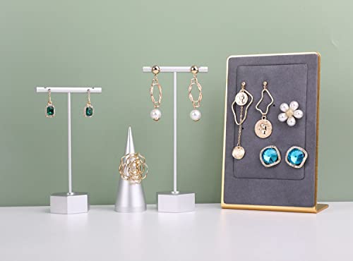 GemeShou Metal 2pcs Earring T Stand Silver Retail Display Holder for Show, White T Bar Jewelry for Online Store Photography 【Silver-Hexagon Base 2pcs Height 4.5" and 5.3"】 - color: C1/Silver Hexagon Base 2pcs Height 4.5" and 5.3"