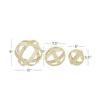 Deco 79 Metal Geometric Handmade Decorative Sculpture Woven Home Decor Statues, Set of 3 Accent Figurines 9", 7", 5"H, Cream