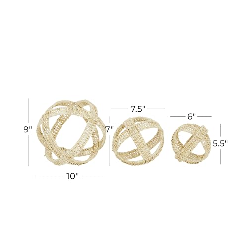 Deco 79 Metal Geometric Handmade Decorative Sculpture Woven Home Decor Statues, Set of 3 Accent Figurines 9", 7", 5"H, Cream