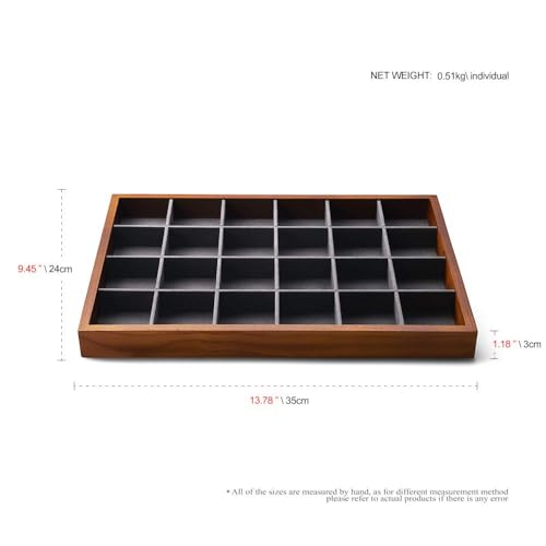 Oirlv 24 Grid Wood Jewelry Tray Microfiber Interior Jewelry Drawer Organizer Showcase Display Box Ring Earrings Holder(Grey) - color: Grey 24 grid tray