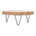 Creative Co-Op Large Paulownia Wood Pedestal with Metal Legs - color: Raw Finish, size: 11"