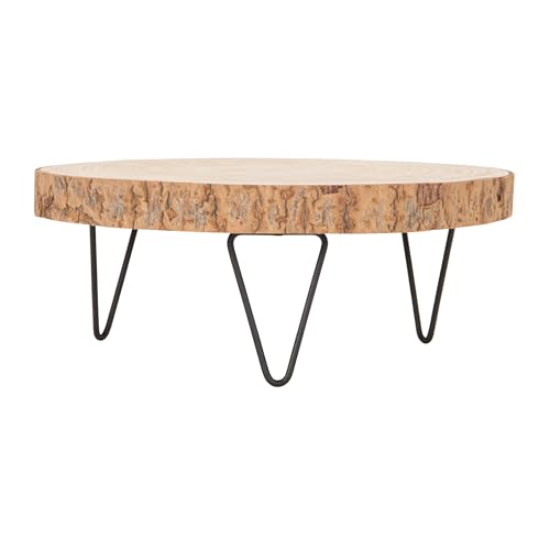 Creative Co-Op Large Paulownia Wood Pedestal with Metal Legs - color: Raw Finish, size: 11"