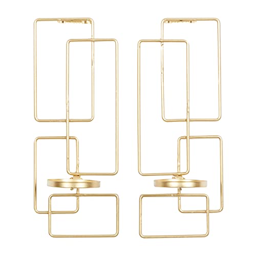Deco 79 Metal Geometric Tealight 2 Plate Wall Sconce, Set of 2, 5"W, 13"H, Gold