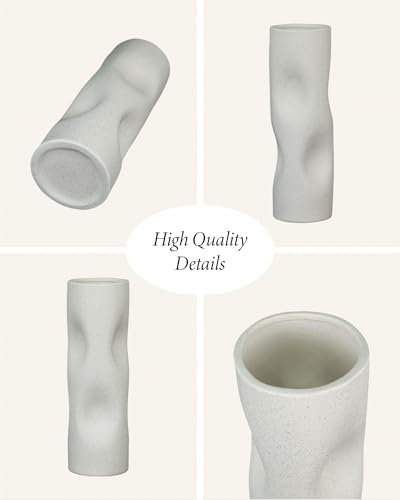 11 Inch Ceramic Flower Vase, OOSTONEE Tall Ceramic Vase, Unique Boho Modern Geometric Decorative Style, Must-Have for Shelf, Home, Living Room, Bookshelf Decor, Coffee Table Centerpiece