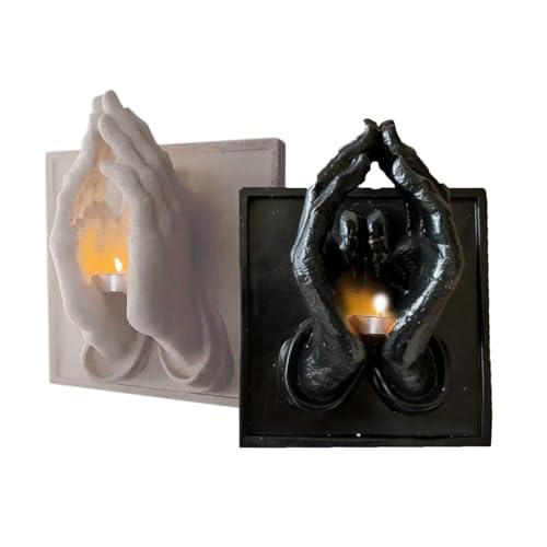 Praying Hands-A Perfect Blend of Warmth and Wishes, Praying Hands Candle Holder, 3D Wall Sconce Art Sculpture, Inspirational Prayer for Home, Office, Church Decorations (White and Black) - color: White and Black