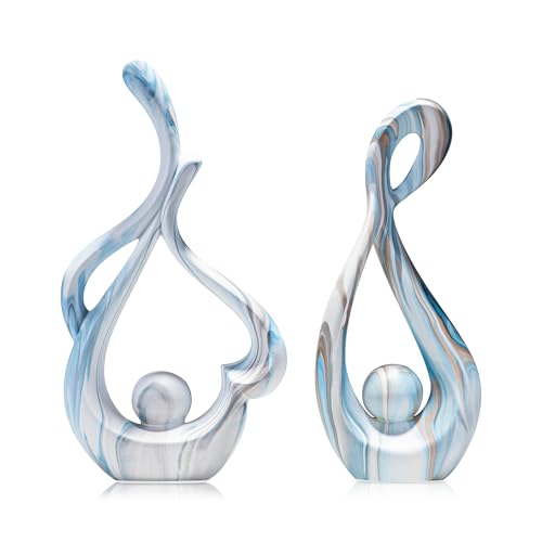 Blue Sculptures Home Decor, Ceramic Statues Coffee Table Decor for Living Room, Table Centerpiece for Dining Room, Shelf, Entry, Modern Minimalist Abstract Art Objects (2pcs) - color: Blue Marble Set