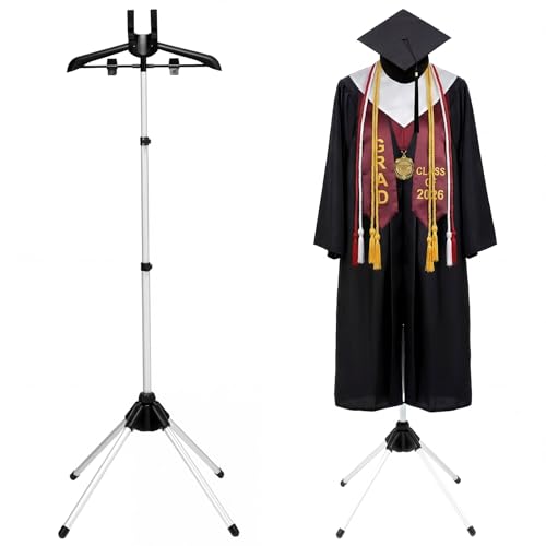 Bucherry Graduation Gown Display Stand Adjustable Garment Hanger for T Shirt Portable Hanging Metal Clothes Stand for Cap Clothing Jacket Coat Shirt Display (Rack,Silver and Black,32"-63") - color: Silver and Black, size: 32"-63", style: Rack