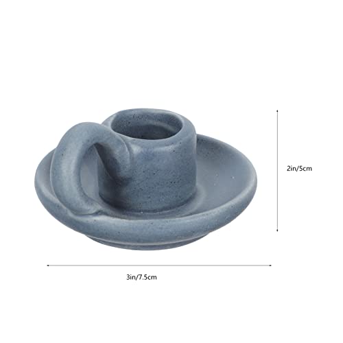 DOITOOL 2Pcs Ceramic Candle Holder Candlestick Holder with Handle, Taper Candle Stand Candlelight Stand Holder Decorative Candle Display Holder for Desktop Dining Room Home Decoration Display (Blue) - color: Blue