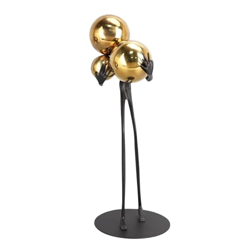 Modern Abstract Cast Iron Sculpture with Golden Spheres – 16.2 in Tall Handmade Minimalist Figurine Art for Home Office Decor, Industrial Desktop Ornament Gift (Black)