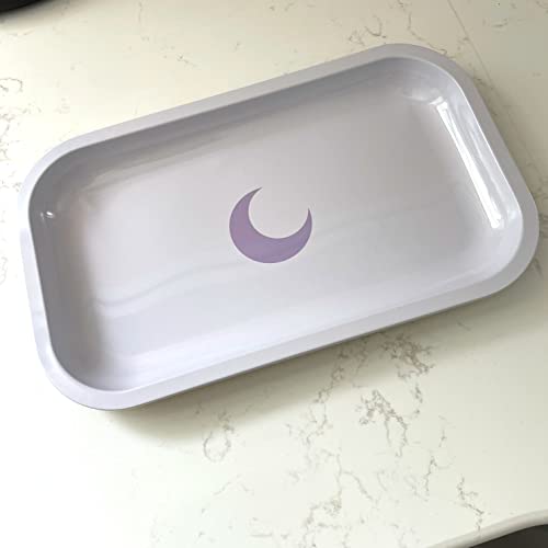 Brando Moon Medium Metal Jewelry Tray - Lightweight Makeup Tray - Curved Edges & Smooth Surface - 10.5 x 6.25” Decorative Tray for Bathroom, Home Décor, Perfume, Candle, Keys Tray