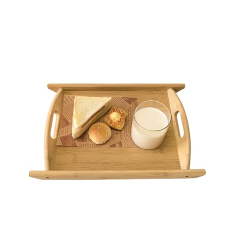 Bamboo Serving Tray Rectangle Platter Breakfast Dinner Food Bed Tray for Eating Kitchen Restaurants (1, 15" x 10.2" x 1.2" (with Handle)) - size: 15" x 10.2" x 1.2"
