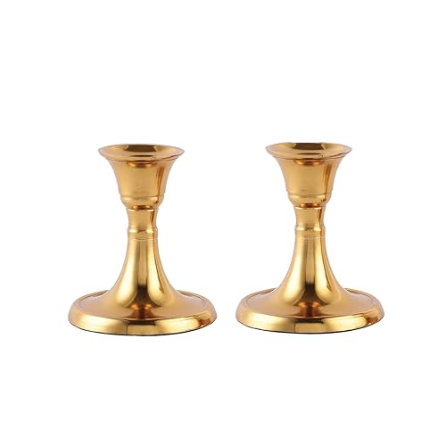 Rely+ Candlestick Holders Set of 2 Mini Stand Dinning Table Centerpiece Candle Holders Taper Candlesticks Holders Decor Home Candle Holder for Mantel Decorations (Gold) - color: Gold