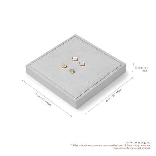 Microfiber Jewelry Stud Earring Tray Display Tray Earring Display Organizer Tray(Gray) - size: 5.52" x 5.51" x 0.78"