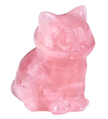 QINJIEJIE Rose Quartz Cat Figurines Pink Gift Cat Decor Crystals Healing Stone Statue Natural Gemstone Sculpture Home Office Desk Decoration Cute Kitten Statue for Women - color: P-rose Quartz, size: 1.5 inches