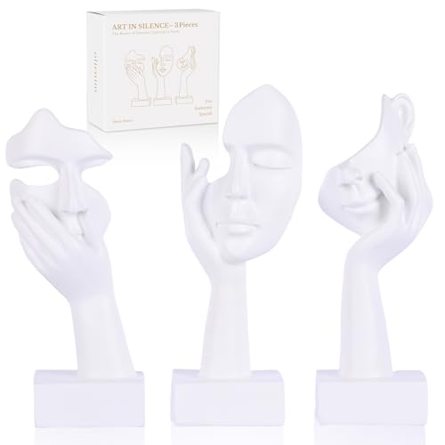 3 Pcs Thinker Small Statue Set - White Art Abstract Home Accent Figurines for Decor Woman Apartment Bookshelf Floating Shelf Coffee Table Office Desk Bathroom Counter Decor (3 Pcs White, 6") - color: 3 Pcs White, size: 6"