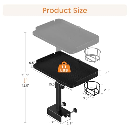 Snughome Clamp On Bedside Shelf for Bunk Bed - Adjustable Height Bedside Table Tray with Cup Holder & Cable Holes, Sturdy Nightstand Organizer Top Bunk Bed Accessories for College Dorm Apartment