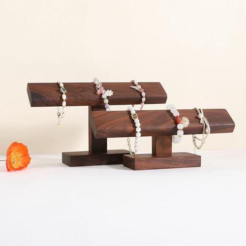 GemeShou walnut bracelet organizer holder for selling, wooden watch display T bar stand for selling, bracelet storage shelf for boutique store【Bracelet stand-High】 - color: Brown, size: High