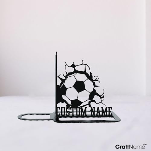 Sports Themed Metal Bookends, Book Ends for Shelves, Office Desk, Cookbook Stand, CD Holder, Magazine Holder for Office Organization, Housewarming Gifts New Home (Soccer Design) - color: Soccer Design