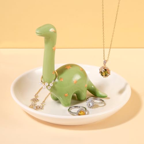 PUDDING CABIN Green Dinosaur Ring Holder Dish, Dinosaur Gifts Ring Holder for Rings Earrings Bracelets Necklace Organizer, Birthday Mothers Day Thanksgiving Christmas Gifts for Women - style: Green Dinosaur