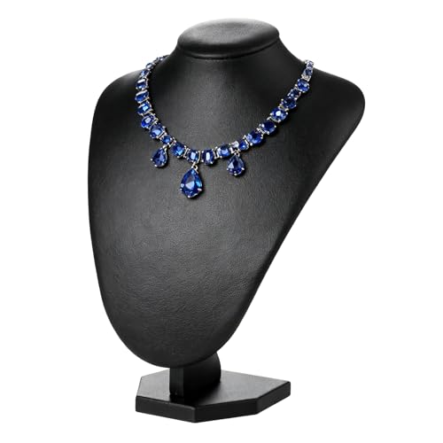 TENINYU Professional 3D Necklace Display Stand, Leatherette Jewelry Bust Holder, 8.5 Inch Chain Organizer Tower for Home Display (Black Leatherette) - color: Black Leatherette