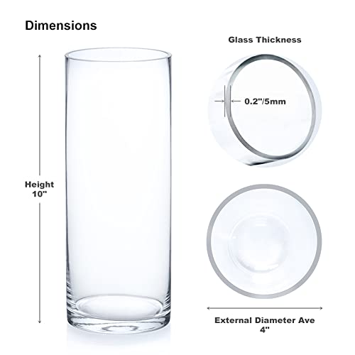 Enova Floral Clear Glass Cylinder Vase 4 x 10 Inches Round Flower Vase, Pillar Candle Floating Candle Holder Vase, Tall Glass Vase for Flowers, Glass Vase for Decor, Wedding Centerpieces (1 Piece) - size: 4W x 10H