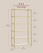 VASAGLE Bookcase, 6-Tier Bookshelf, Slim Shelving Unit for Bedroom, Bathroom, Home Office, Tempered Glass, Steel Frame, Metallic Gold ULGT503A01 - color: Metallic Gold, size: 6 Tiers (31.5"W x 69.8"H)