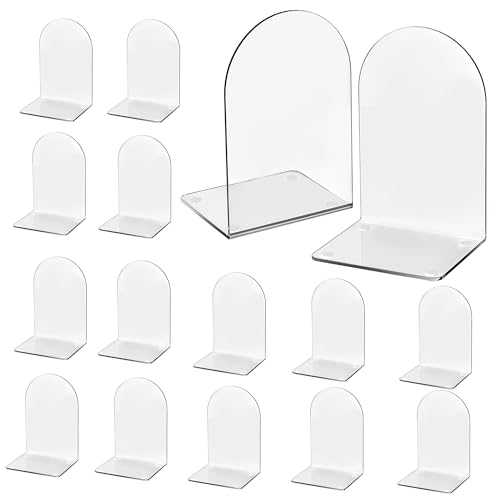 Lulonpon 16 Pieces Book Ends, Bookends, Books End for Shelves, Books End for Heavy Books, Clear Bookends, Acrylic Book Ends for School, Library,Desktop Organizer and Book Shelves - color: Clear