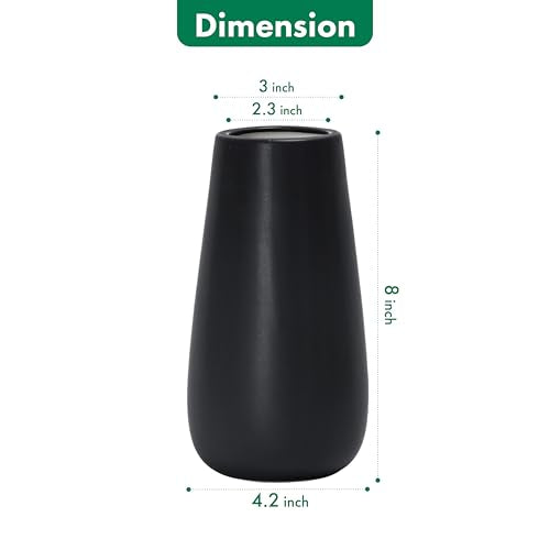 D'vine Dev 8 Inch Ebony Black Elegant Oval Ceramic Vase for Flowers, Home Décor Vase with Design Box, VS-LD-A-5 - color: Ebony Black, size: 8 Inch