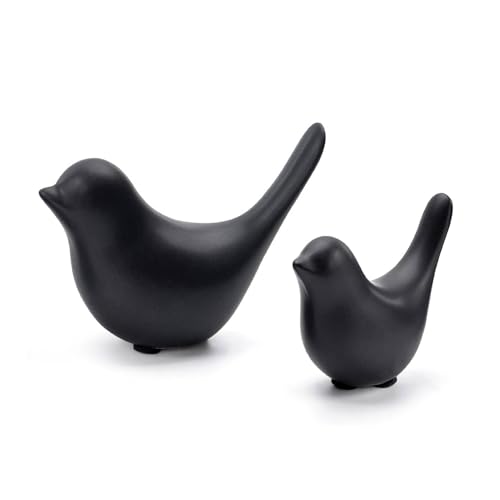 2 Pcs Ceramic Small Bird Figurines Modern Animal Statues for Home 、Room Decor and Bedroom Decor and Bookshelf Display (Black) - color: Black
