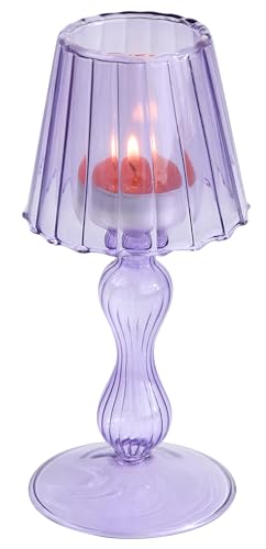 Gurfuy Desk Lamp Shaped Glass Candle Holder - Glass Hurricane Candleholder Crystal Decorative Candle Stand for Table Wedding Dinning Centerpieces Party Supplies Decor Purple - color: Purple