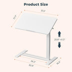 Medical Adjustable Overbed Bedside Table with Casters 90° Tilting Desktop Pneumatic Mobile Rolling Laptop Computer Standing Desk Cart with Tray, Hospital Table(31.5" W x 17.7" D, White) - color: White, size: 3218